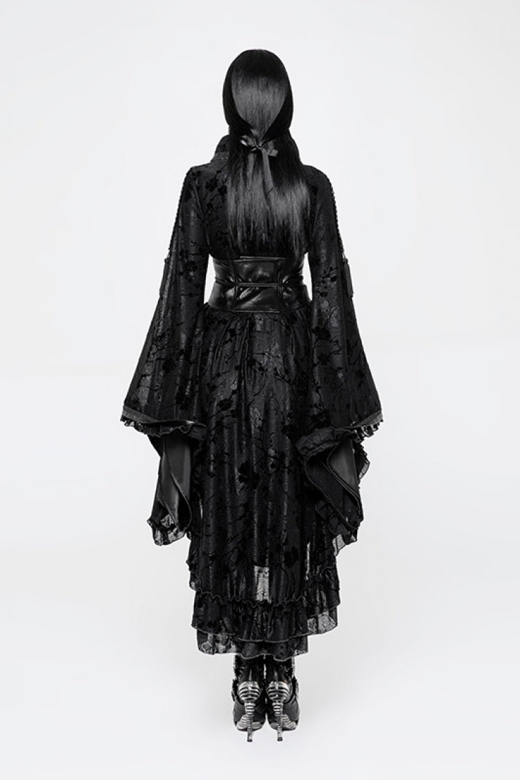 Gothic Kimono Dress with Ruffle Print, Long-Sleeve Women's Japanese-Inspired