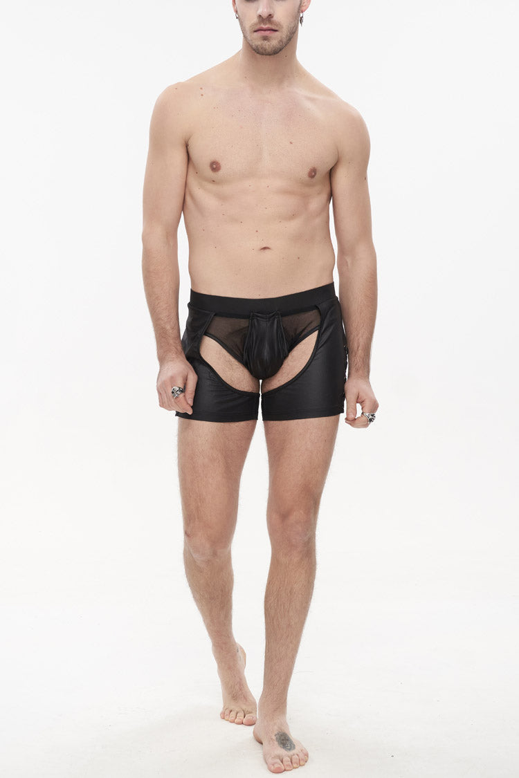 Men's Punk Shorts with Lace-Up Perspective & Slim Fit in Black Knit