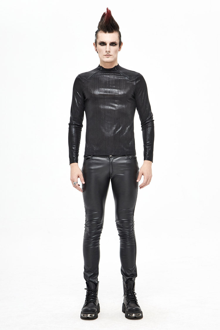 Slim Steampunk Long-Sleeve Top with Zip Neckline for Men - Noir