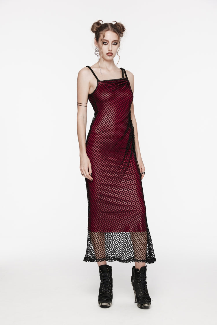 Crimson Gothic JSK Dress with Mesh Panels and Eyelet Accents