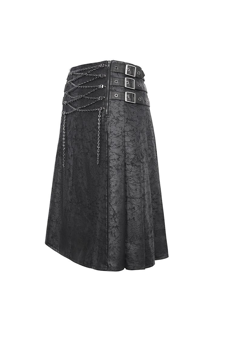 Chain-Adorned Multi-Buckle Skirt for Men - Gothic Edge