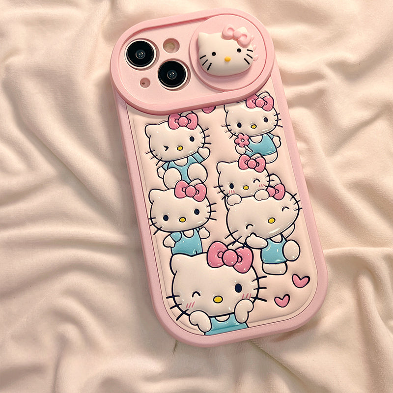 Coque de téléphone en silicone rose avec chat de dessin animé KI486