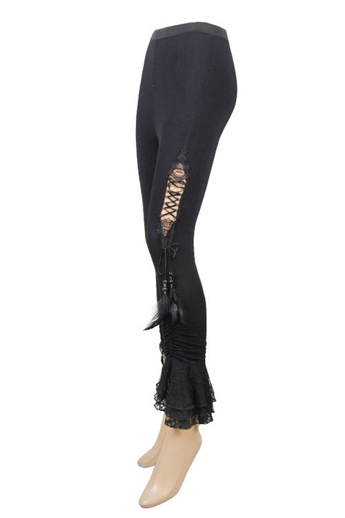 Side Slit Lace-Up Pants with Hollow Details