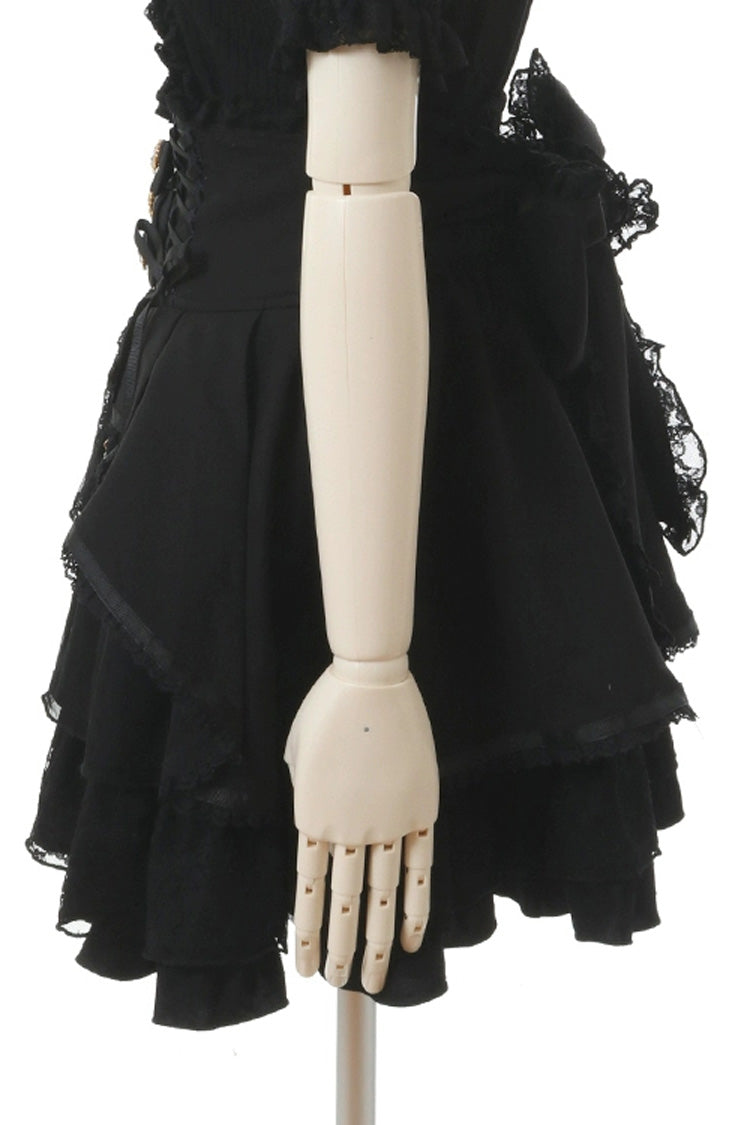 Sweet Jirai Kei High-Waisted Skirt with Multi-Layered Lace in Black