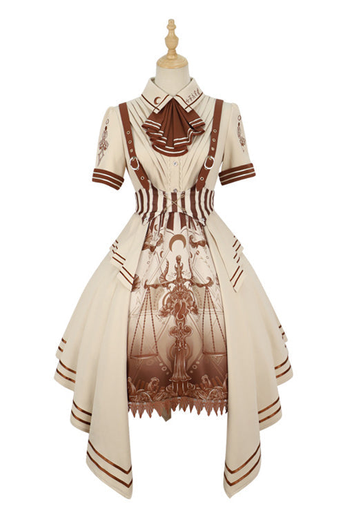 British Style Sweet Lolita Cardigan with Short Sleeves and Libra Print