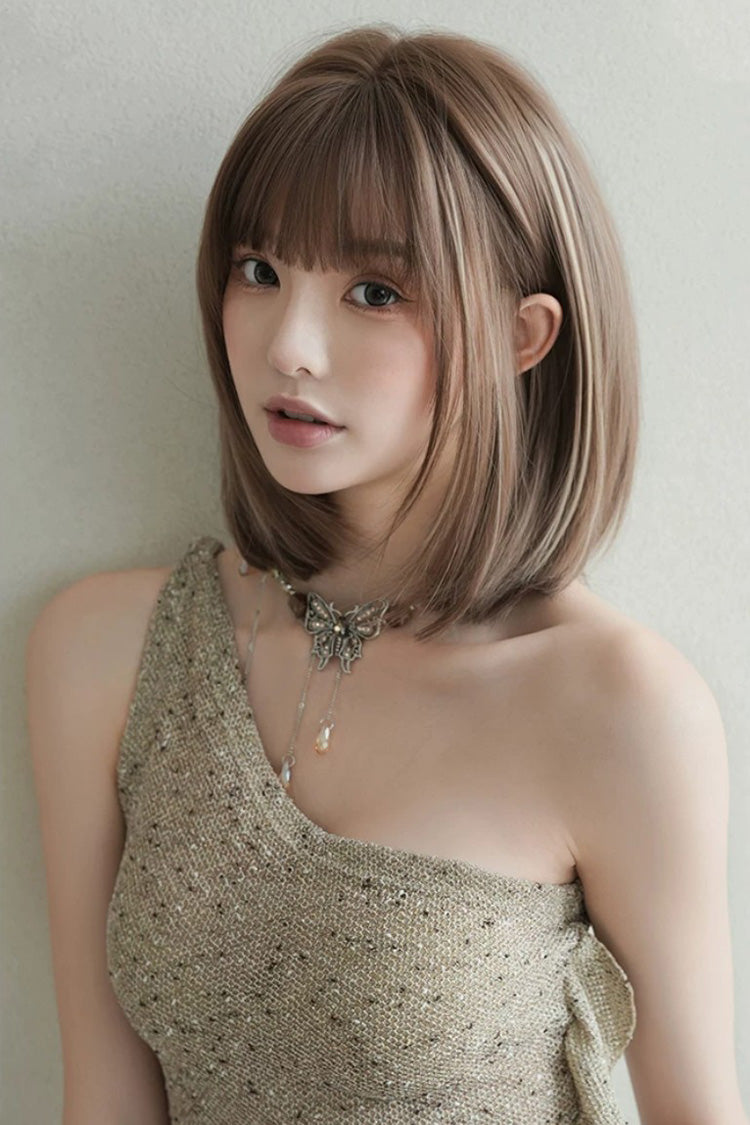 Fluffy Clavicle Bob Lolita Wig with Natural Highlights