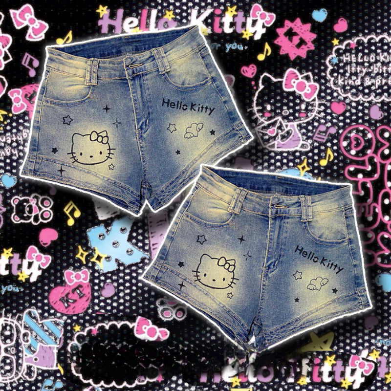 Y2K Kitty Denim Shorts Pants KI484