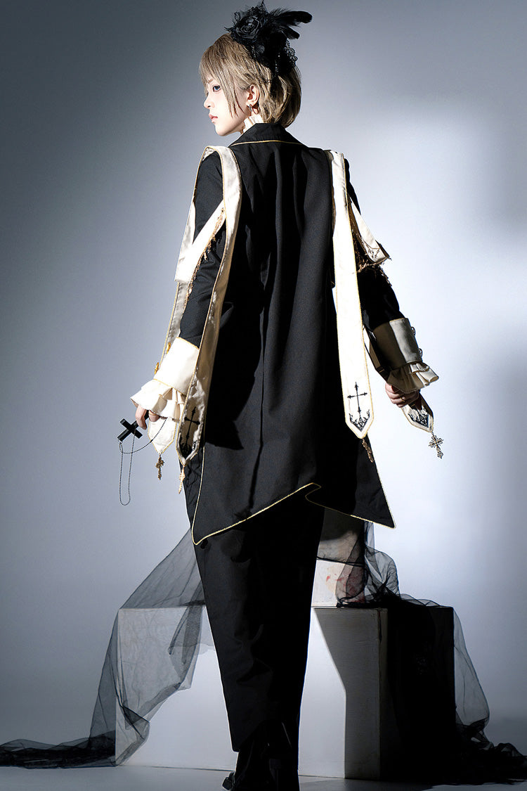 Ouji Lolita Swallowtail Coat with Print, Long-Sleeve Princely Gothic Jacket