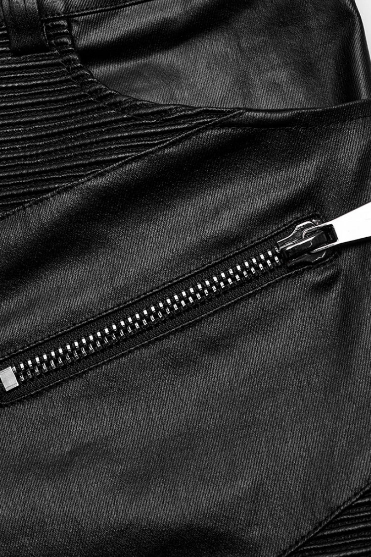 Men's Punk Faux Leather Trousers with Zippers - Noir