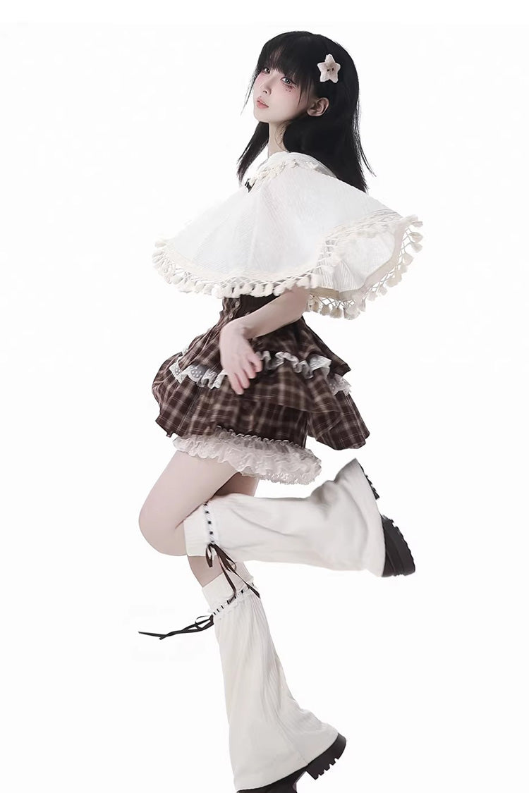 Sweet Lolita Skirt with Double-Layered Ruffles and Lace Splicing