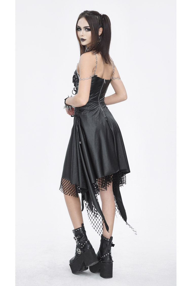 Gothic JSK Dress with Irregular Hem and Lace Accents