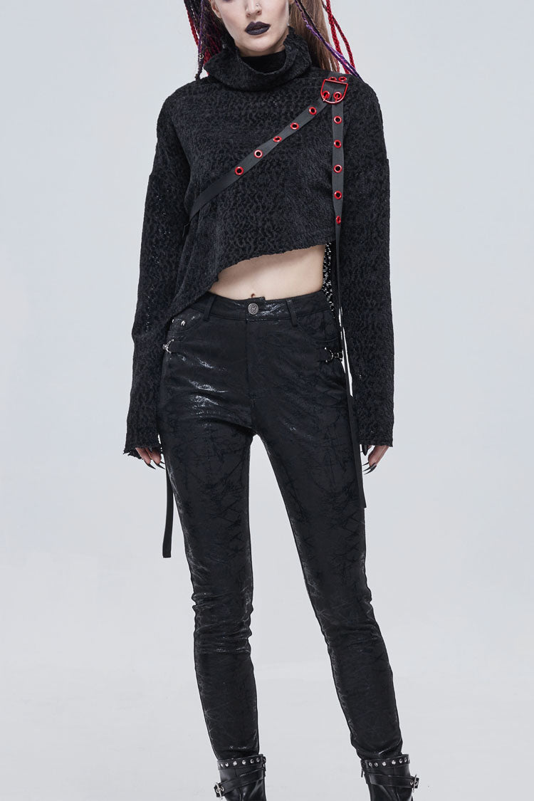 Studded Turtleneck Punk Sweater with Grommets