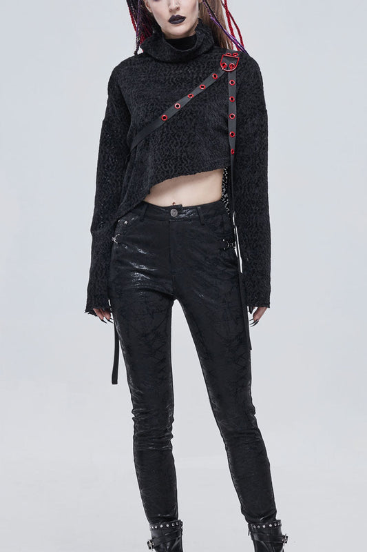 Studded Turtleneck Punk Sweater with Grommets