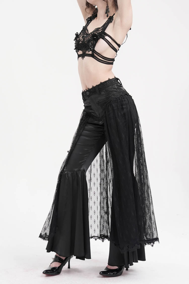 Women's Gothic Pants with Crochet Lace and Mesh Fabric