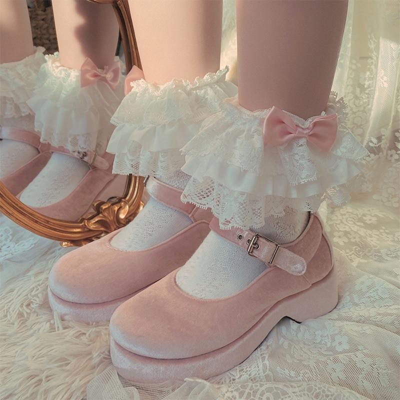 Fairy Ruffled Socks - ankle socks, cherries, cherry, cotton cute socks