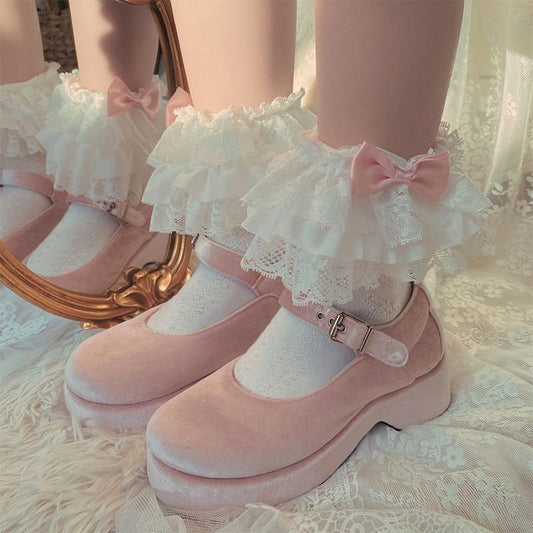 Fairy Ruffled Socks - ankle socks, cherries, cherry, cotton cute socks