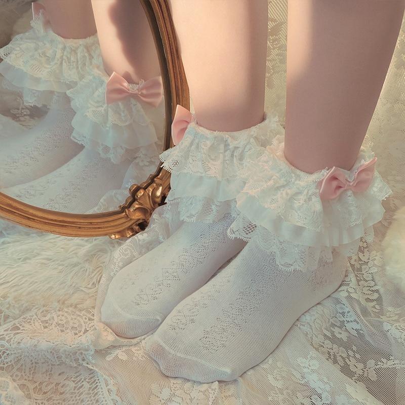 Fairy Ruffled Socks - ankle socks, cherries, cherry, cotton cute socks