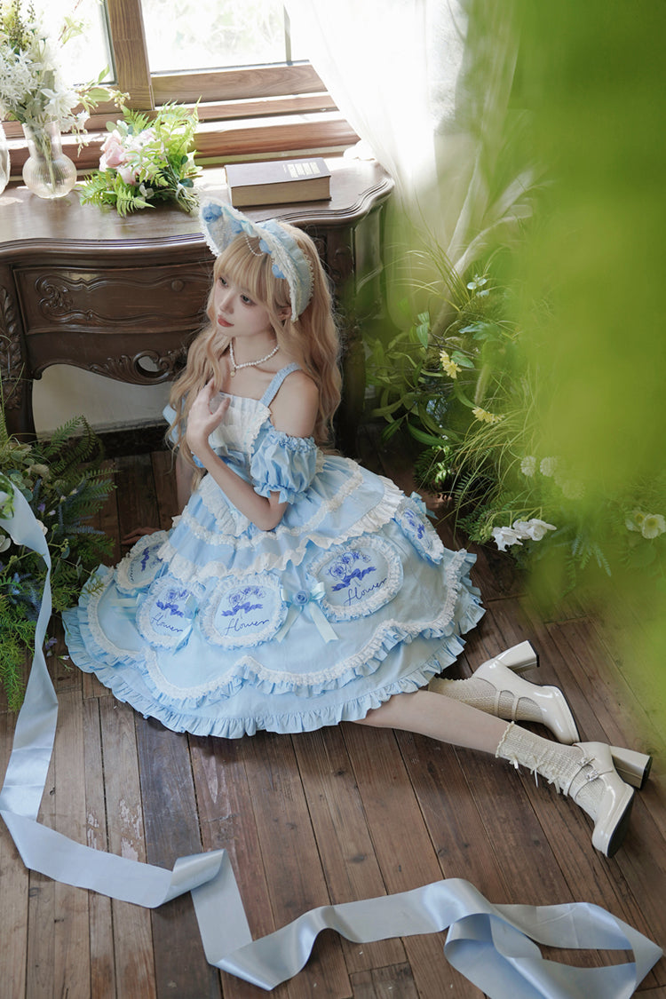 Multi-Layered Print Ruffled Bowknot Princess JSK - Butterfly Dream