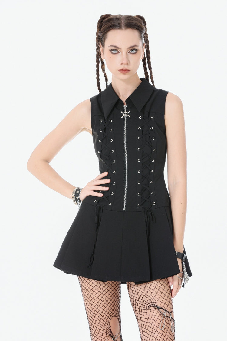 Skull Zip Sleeveless Punk Dress for Women - Gothic Edge