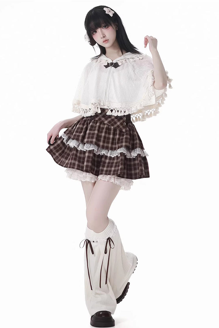 Sweet Lolita Skirt with Double-Layered Ruffles and Lace Splicing