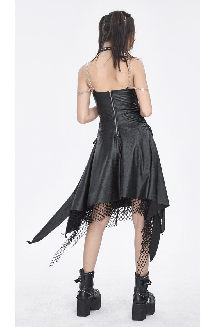 Gothic JSK Dress with Irregular Hem and Lace Accents
