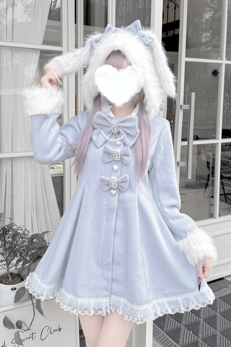 Bowknot Rabbit Ears Detachable Hooded Japanese Jirai Kei Coat with Long Sleeves