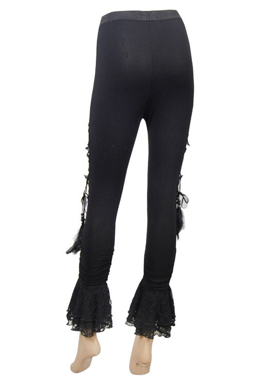 Side Slit Lace-Up Pants with Hollow Details