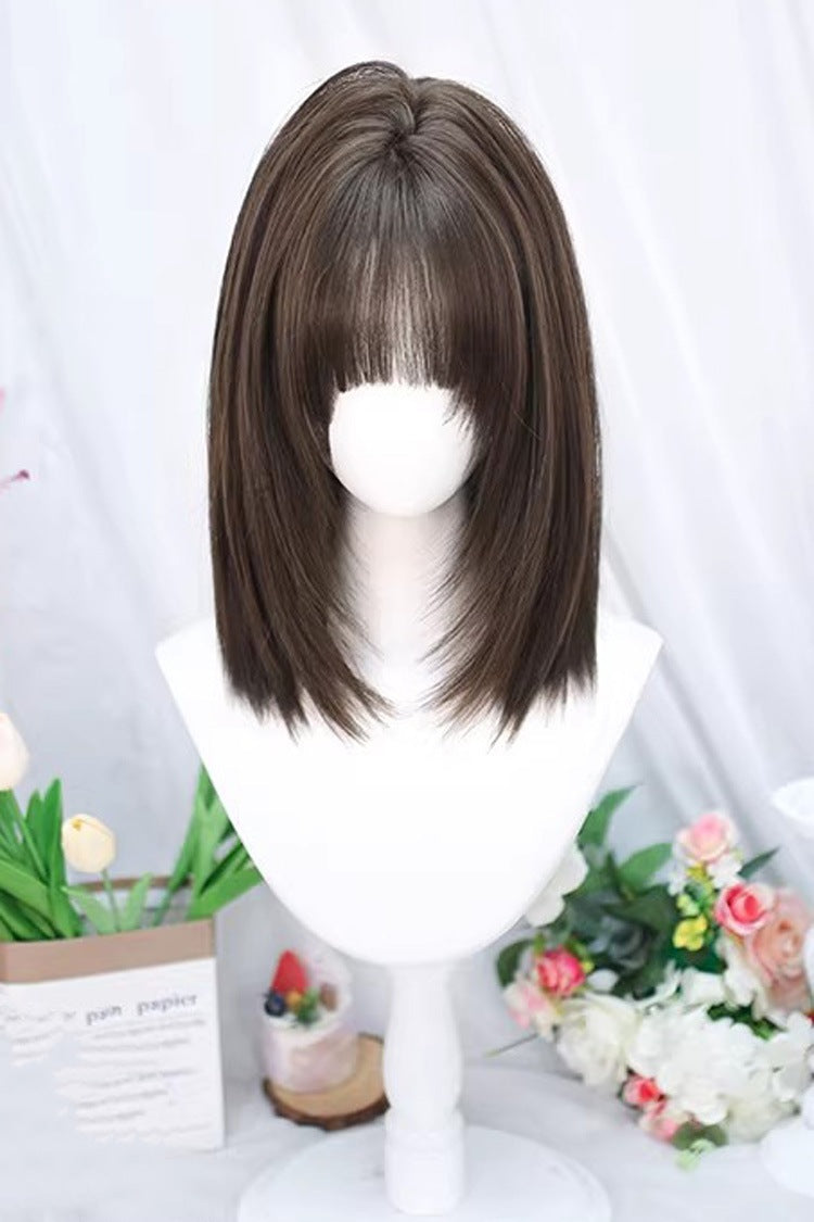 Sweet Lolita Wig - Medium Straight with Light Airy Bangs - Dual Tones