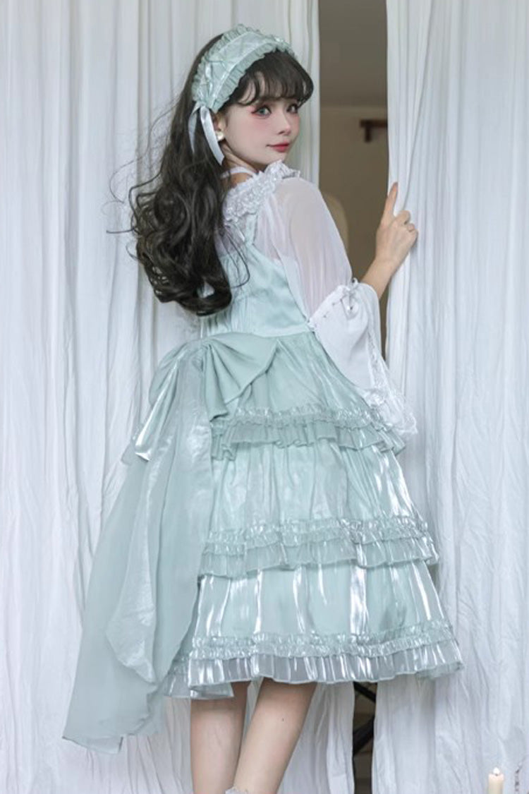 Emerald Starry Gauze Love Song Triple Ruffle Bow Sweet Lolita Tiered JSK Dress