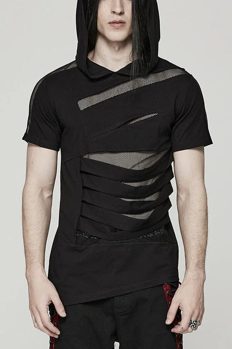 Edgy Steampunk Tee with Stitched Mesh Detailing