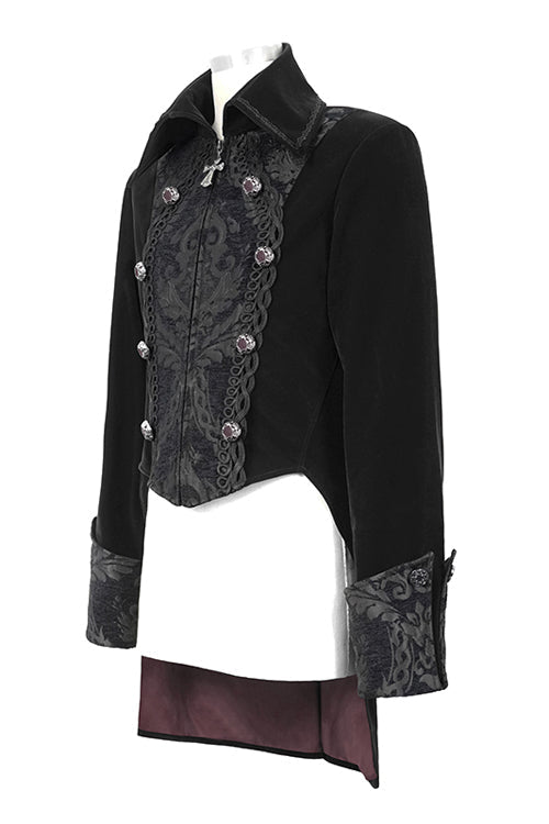 Men's Gothic Coat with Court Pattern, Velvet Lapel Collar