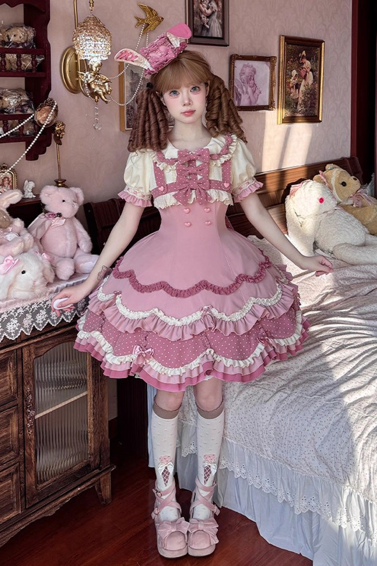 Bunny Parfait Short-Sleeve Multi-Layer Ruffle Bow Lolita Dress