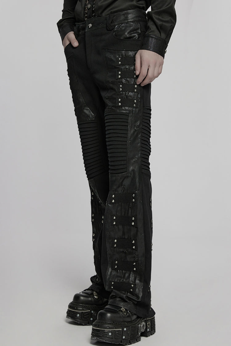 Onyx Faux-Leather Pleated Straight-Leg Pants