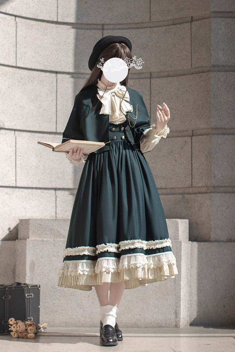 Emerald Artemis SP Ruffle Bow Lace College Style Elegant Lolita Jumper Gown
