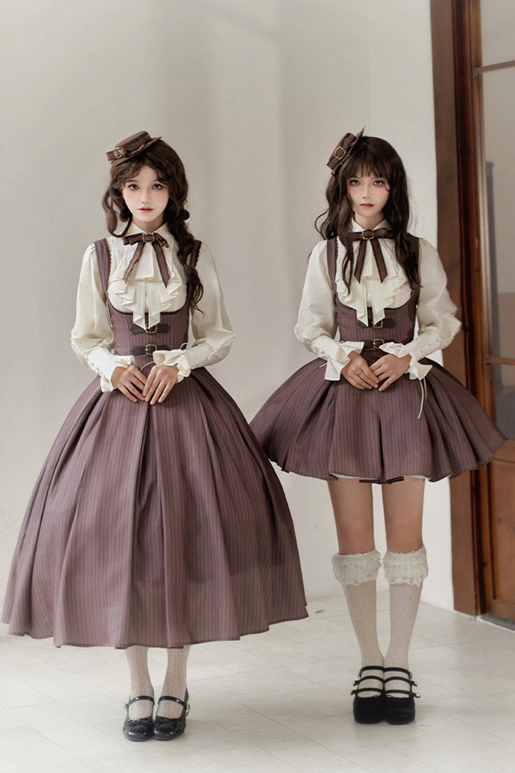 Chocolate Striped Print Breast Support Long Lolita Dress - Manchester City's Past