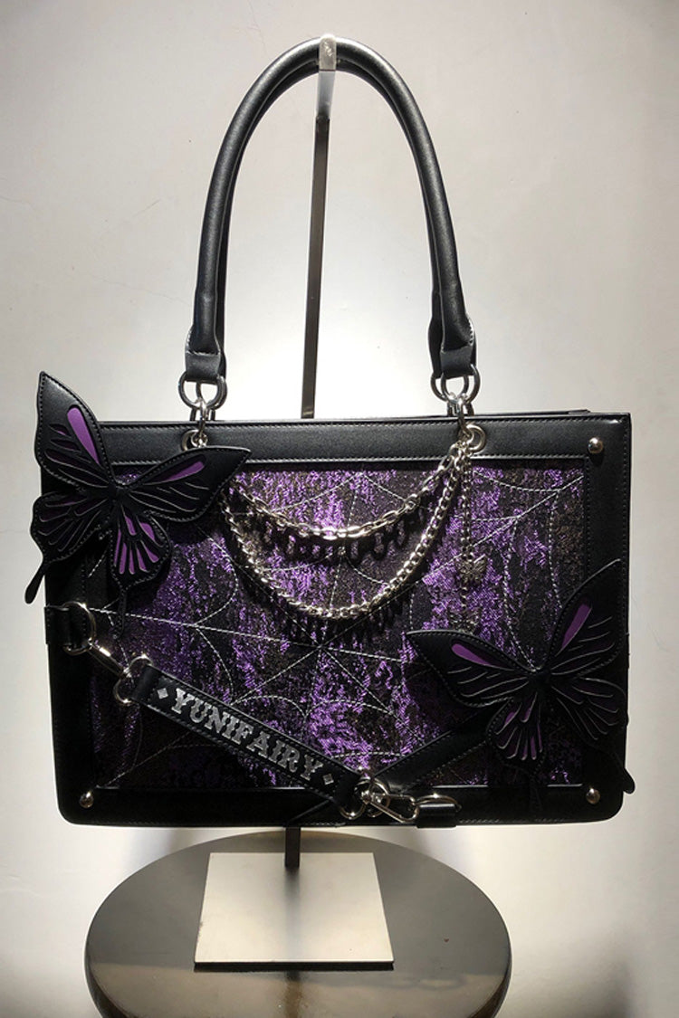 Gothic Lolita Shoulder Bag with Butterfly Print - Triple Colorways