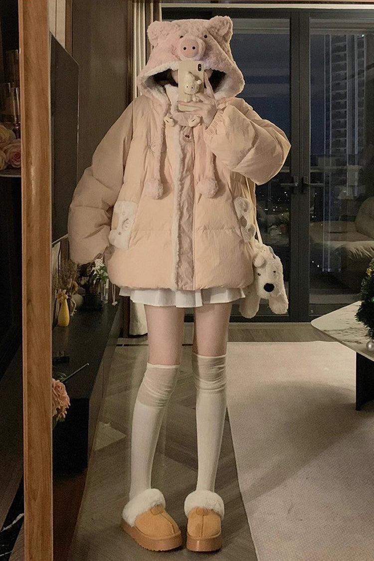Pink Pig Motif Hooded Long-Sleeve Lolita Jacket