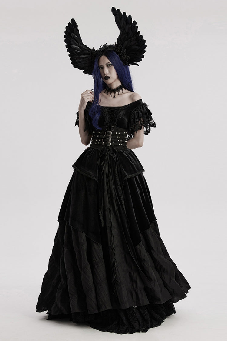 Gothic Headwear with Faux Feather Wings and Lace Accents
