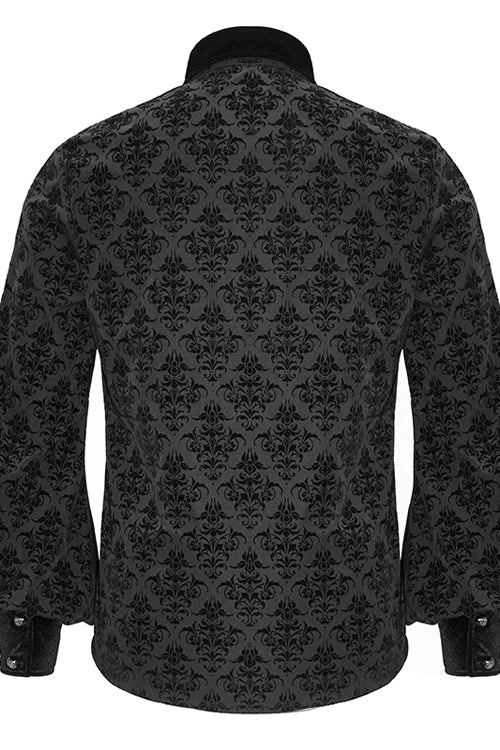 Men's Gothic Blouse with Court Pattern, Flocking and Lantern Sleeves
