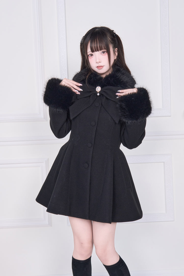 Sweet Lolita Coat with Bowknot and Plush Collar - Gothic Edge