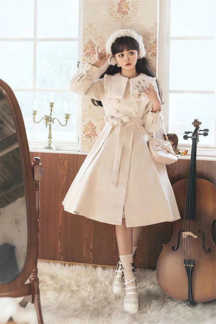 Slim Sweet Lolita Coat with Tulip Puff Sleeves and Embroidery