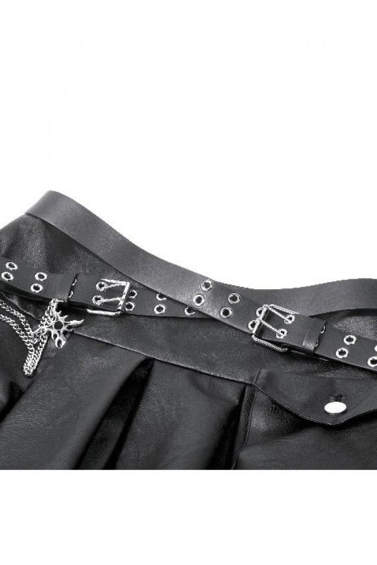 Women's Punk Pleated Skirt with Belt, Chain and Cross Lace-Up Decoration