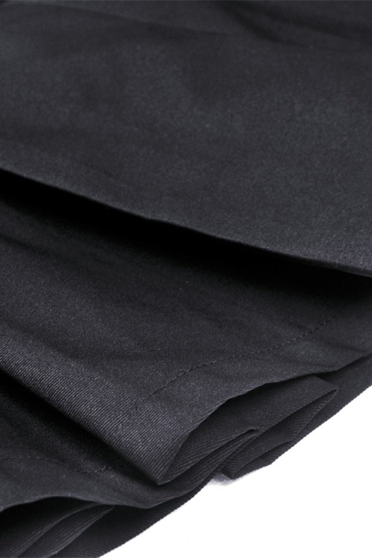 Jet-Black Chain-Trimmed Pleated Mini Skirt with Waistbelt