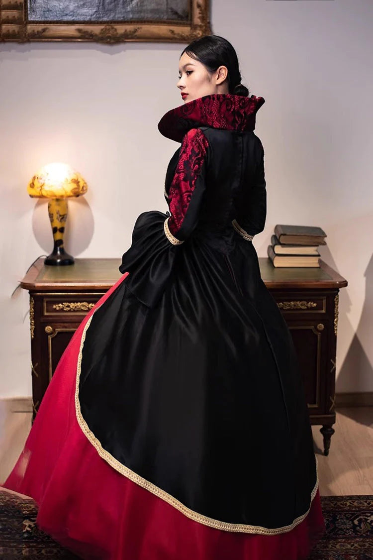 Burgundy Print Medieval Court Gothic Victorian Lolita Gown