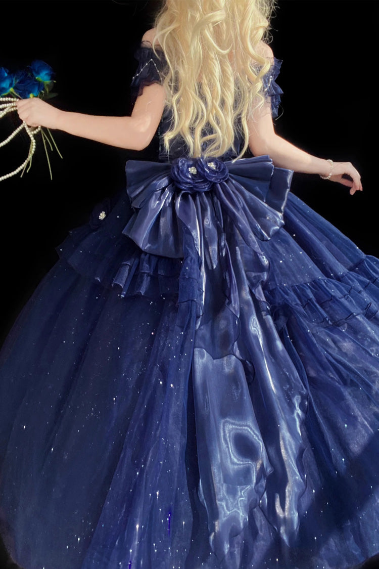 Off-Shoulder Asymmetric Ruffled Bow Elegant Princess Gown - Bright Stars