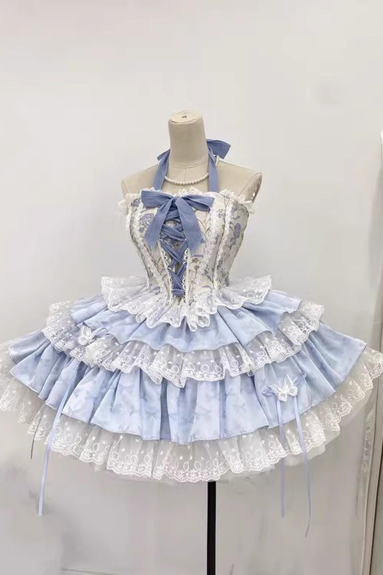 Sweet Lolita Jsk Skirt Set with Ballet Style Fishbone Lace Ruffle Bowknot in 2 Colors