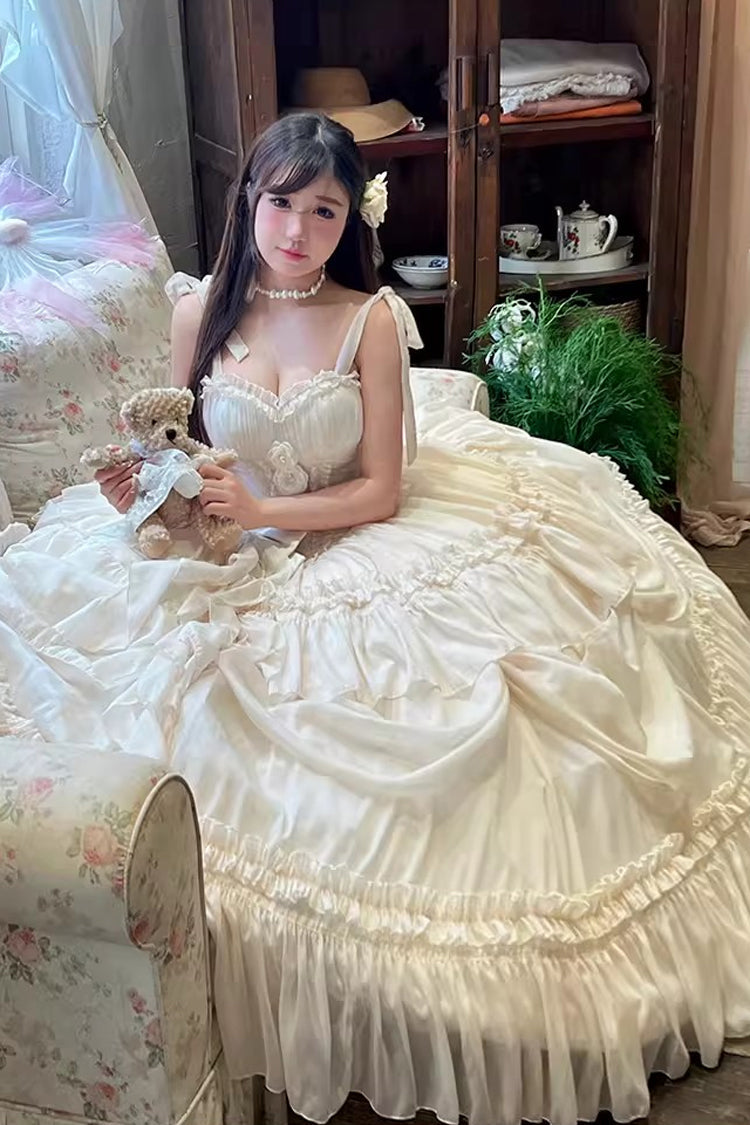 Antique Bride Sleeveless Multi-Layered Ruffled Bow Lace Sweet Elegant Gorgeous Full Skirt Lolita Jsk Dress