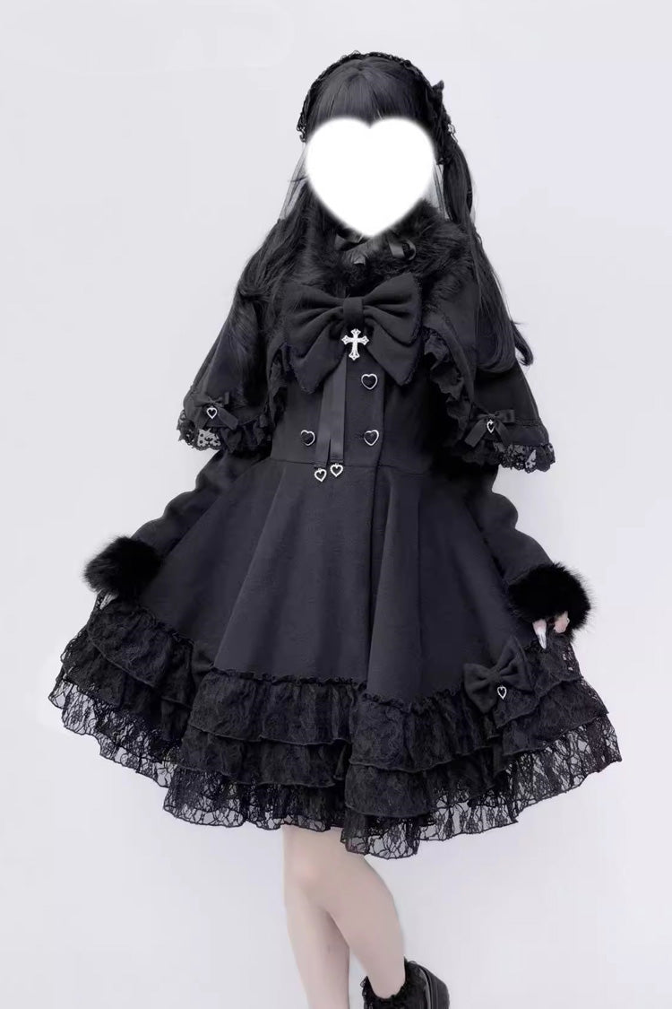 Jirai Kei Coat with Removable Cape and Bowknot - Magician Style - Long Sleeve