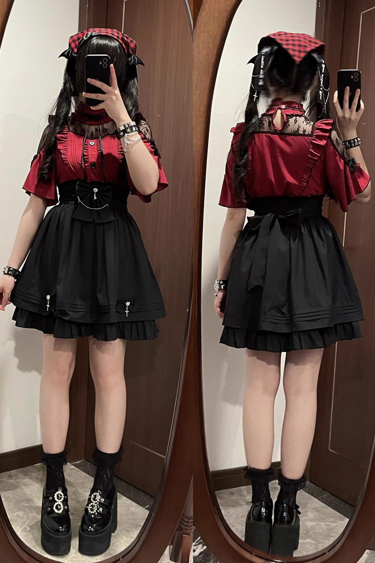 Jirai Kei Lolita Set with Short Sleeves and Embroidery - Magical Girl - Four Shades