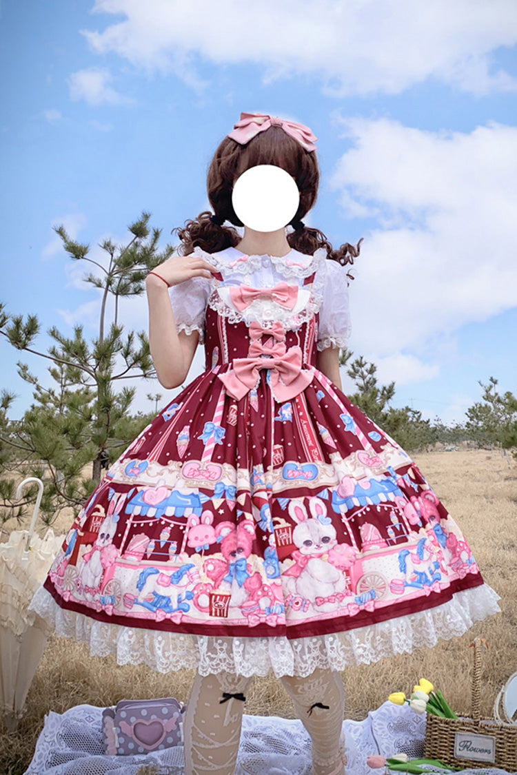 Wine Doll Print Bow Sweet Lolita Jumper Dress